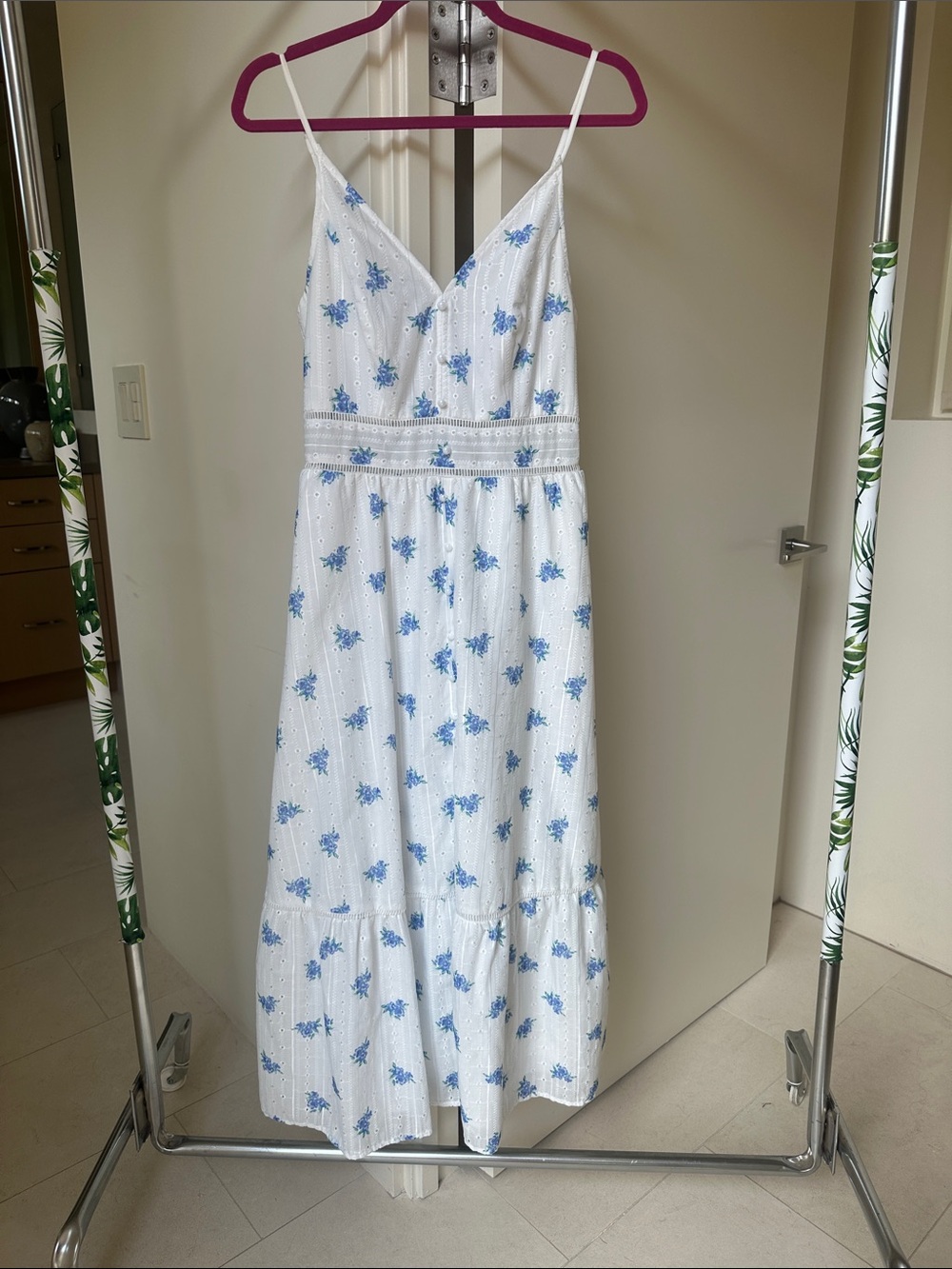Simplee Apparel White Maxi Dress with Blue Floral Print